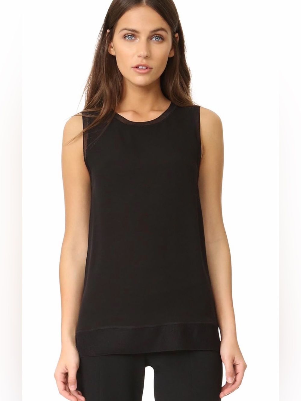 Theory Lewie GGT Combo Silk Sleeveless Blouse Black Shell Top Size P Petite